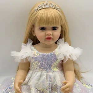 55cm lifelike reborn doll Betty with long blonde hair and white sequin lace dress