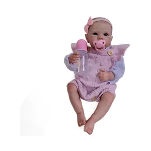 Realistische 48cm Reborn Puppe mit Venen, rosa Strickkleid und Zubehör für Sammler