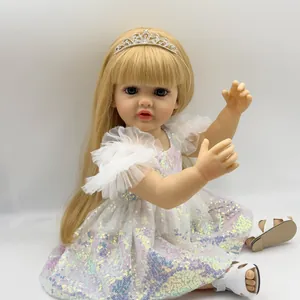 55cm lifelike reborn doll Betty with golden hair, crystal tiara and sequined tulle dress