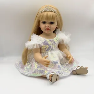 55cm lifelike reborn doll Betty in white sequin princess dress with silver crown