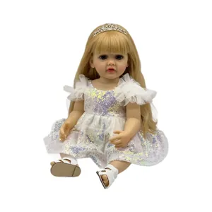 55cm lifelike reborn baby doll Betty in white sequined dress with silver crown