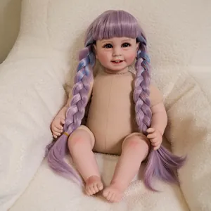 Bambola Reborn Realistica 55cm Trecce Viola Blu Corpo in Stoffa Testa e Arti in Vinile Carino Giocattolo di Simulazione