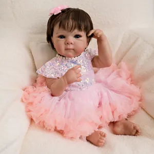 Poupée réaliste Reborn Bettie de 18 pouces avec yeux bleus et robe tutu rose brillant