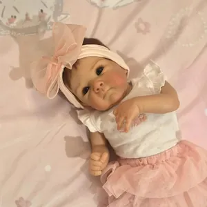 Poupée bébé reborn réaliste de 18 pouces en robe tutu rose avec grand nœud