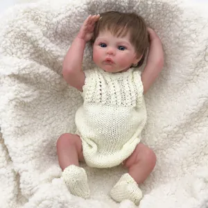 Close-up of 18 inch lifelike reborn doll featuring 3D skin and knit baby jumpsuit