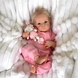 Lifelike Reborn Baby Doll Realistic Silicone Soft Cotton Body Weighted Girl Doll With Pink Clothes And Plush Rabbit Toy
