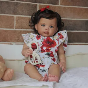 Realistic Reborn Baby Doll Silicone Soft Cotton Body Hand Rooted Hair Simulation Infant Girl Doll With Floral Clothes Toy