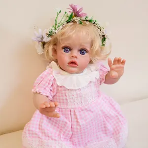 12 inch realistic fairy reborn baby doll with floral headband and pink plaid lace dress