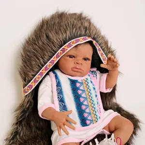 Realistic Reborn Baby Doll Soft Silicone Vinyl Cloth Body Dark Skin Ethnic Indian Style Toy With Clothing For Children
