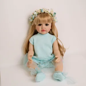 Realistische Reborn Babypuppe Silikon Mädchen Betty Mit Blauem Strickkleid Netz Tutu Rock Blumen Stirnband Handbemalt