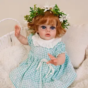 12-inch fairy reborn baby doll with curly hair and floral crown in woven bassinet