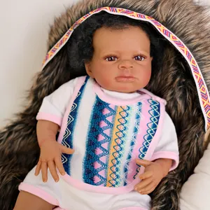 50cm realistic African newborn doll with curly black hair and ethnic patterned outfit
