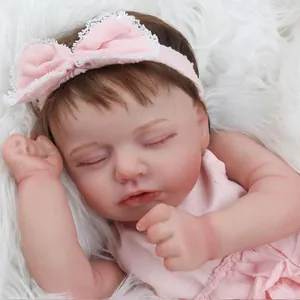 Poupée reborn réaliste de 19 pouces endormie avec tenue en dentelle rose et bandeau