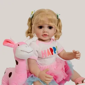 55cm realistic reborn baby doll Betty with blonde pigtails and giraffe plush toy