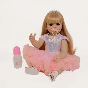 55cm lifelike reborn baby girl doll with blonde hair, pink tutu dress and crown