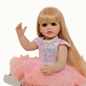 55cm lifelike reborn Betty doll in pink sequin dress with silver tiara and golden hair