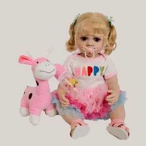 55cm realistic reborn baby doll with blonde hair, tulle skirt and toy giraffe