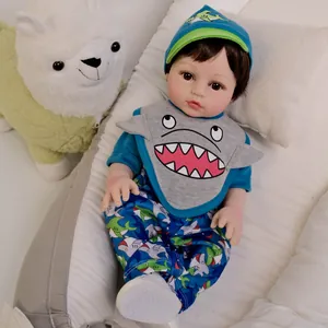 Realistic Reborn Baby Doll Silicone Full Body Washable In Shark Theme Clothing Hat Bib Pants Toddler Pretend Play Toy
