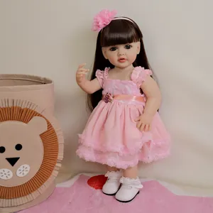 Realistic Reborn Baby Doll Silicone Vinyl Girl In Pink Floral Dress Princess Style For Children Birthday Christmas Gift Toy