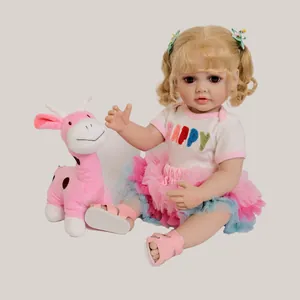 55cm lifelike reborn doll Betty with golden curls and plush giraffe toy set