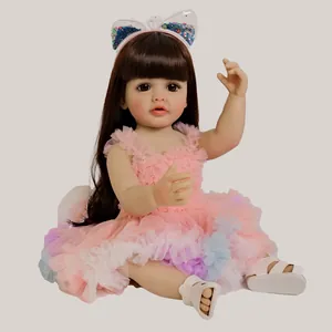 55cm lifelike reborn Betty doll in rainbow lace dress with cat ear headband and sandals