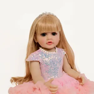 55cm realistic reborn baby doll Betty with golden hair and pink sequin princess dress