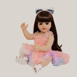 Realistic Reborn Baby Doll Soft Silicone Vinyl Full Body Washable Lifelike Newborn Girl Toy Pink Tutu Dress Bow Headband For Kids Birthday Gift