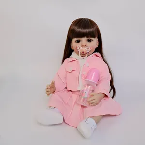 55cm realistic reborn baby girl doll Betty in pink outfit with nursing bottle and pacifier