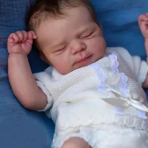 Poupée Bébé Reborn Réaliste Nouveau-né Dormant Jouet Avec Cheveux Faits À La Main Corps En Tissu Tenue En Tricot Blanc
