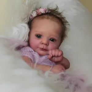 Realistic Reborn Baby Doll Vinyl Silicone Soft Cloth Body Rooted Hair Pink Knitted Outfit Flower Headband For Kids Gift