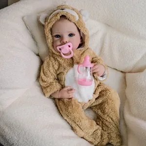 Bambola reborn realistica da 18 pollici con tutina da orsetto di peluche e ciuccio rosa