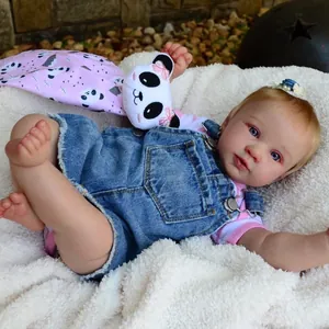 Lebensechte Reborn Baby Puppe Realistische Neugeborene Mädchen Puppe Mit Denim Kleid Weicher Stoffkörper Für Kinder Geschenk