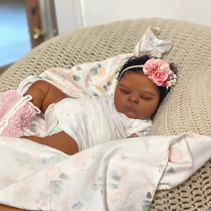 Realistic African American Reborn Doll Washable Full Silicone Body Sleeping Newborn Baby Doll With Clothes Accessories