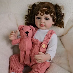 Realistic Reborn Baby Doll Full Body Silicone Betty With Pink Overalls Rooted Hair Hand Painted Realistic Infant Girl Toy Gift
