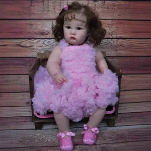 24-inch lifelike reborn toddler girl doll in layered pink dress and satin shoes