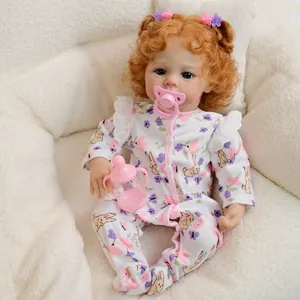 19-inch Reborn Baby Doll with 3D painted skin, orange curls, and floral printed jumpsuit