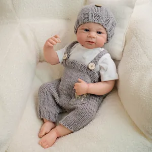 Realistic Reborn Baby Doll Full Silicone Body Handmade Life Like Newborn Toy Knitted Grey Romper Hat T-Shirt For Kids Gift