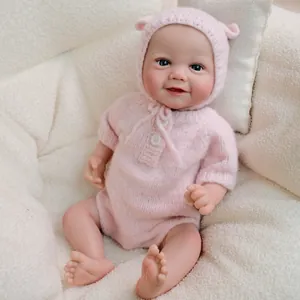 19 Inch Realistic Reborn Baby Doll Full Silicone Body Washable Handmade Lifelike Newborn Girl Doll In Pink Knit Romper