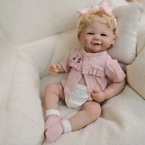 Lebensechte Reborn Baby Puppe Ganzkörper Vinyl Blondes Haar Rosa Strickoutfit Realistische Neugeborene Puppe Spielzeug Geschenk