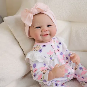 19-inch realistic reborn baby doll Vivienne in pink floral romper with bow headband