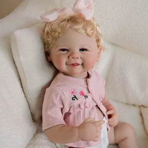 19-Zoll realistische Reborn-Babypuppe mit blonden Locken und rosa Strickjacke