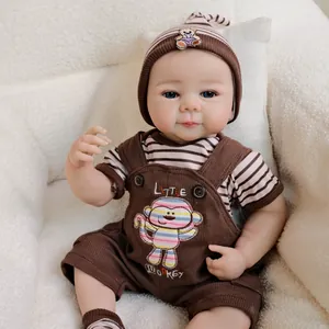 Realistic Reborn Baby Doll Silicone Realistic Newborn Monkey Bib Pants Outfit Handmade Lifelike Girl Toy For Kids Gift