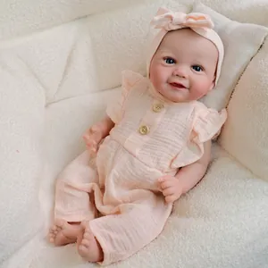 Lifelike Handmade Silicone Reborn Baby Girl Doll Realistic Soft Body Newborn Toy With Ruffle Romper Headband Gift For Children