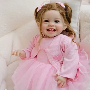 20 Zoll lebensechte Reborn Babypuppe in rosa Strickjacke und Tüllkleid mit Stirnband