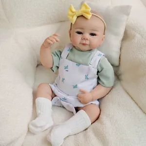 Realistic Reborn Baby Doll Full Vinyl Body Hand Painted Simulation Newborn Doll with Bird Print Overalls Outfit Gift Children
