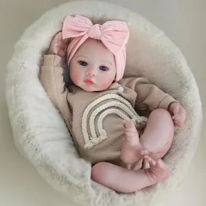 Realistic 18 Inch Reborn Doll Vinyl Silicone Newborn Baby Toy With Waffle Knit Rainbow Romper Birthday Gift For Kids Girls