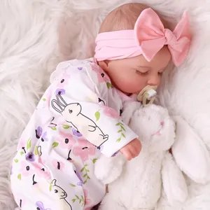 18 Inch Reborn Baby Doll Rosalie Realistic Sleeping Silicone Vinyl Newborn Doll With Pink Floral Jumpsuit Pacifier Gift For Kids