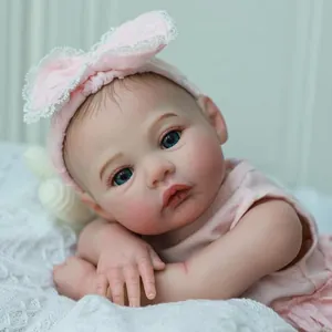 Poupée bébé Reborn Meadow 18 pouces réaliste avec bandeau en dentelle rose et yeux bleus