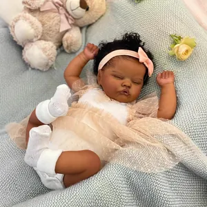 Muñeca Reborn Afroamericana Realista Cuerpo de Vinilo Suave Y Tela Bebé Recién Nacida Durmiendo Con Falda Tutú Rosa
