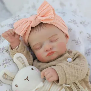 Muñeca Bebé Reborn Realista Durmiendo Vinilo Suave Silicona Recién Nacido Con Pelele de Waffle y Diadema Juguete Niños